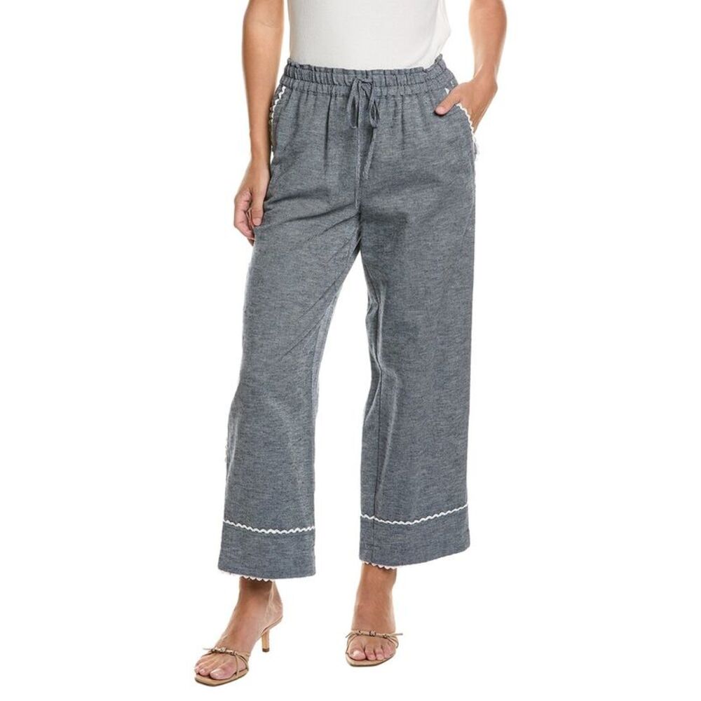 Cece Womens  Pull-On Cropped Linen-Blend Pant, Blue